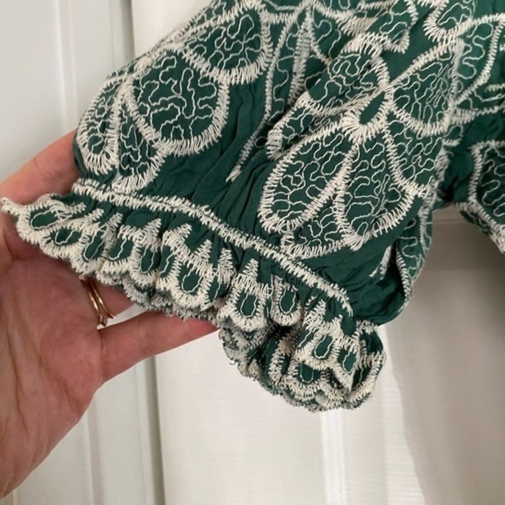 Solitaire Green & White Floral Embroidered Blouse - Picture 4 of 5